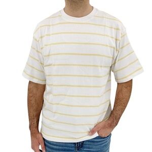 AYR T Shirt The Capital T Mens White Yellow Stripe Knit Short Sleeve